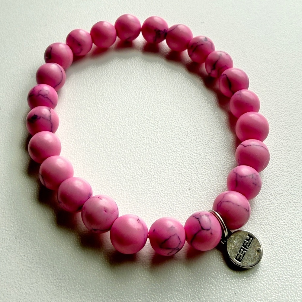 Effy Marbled Pink Beaded Bracelet w Silver Logo